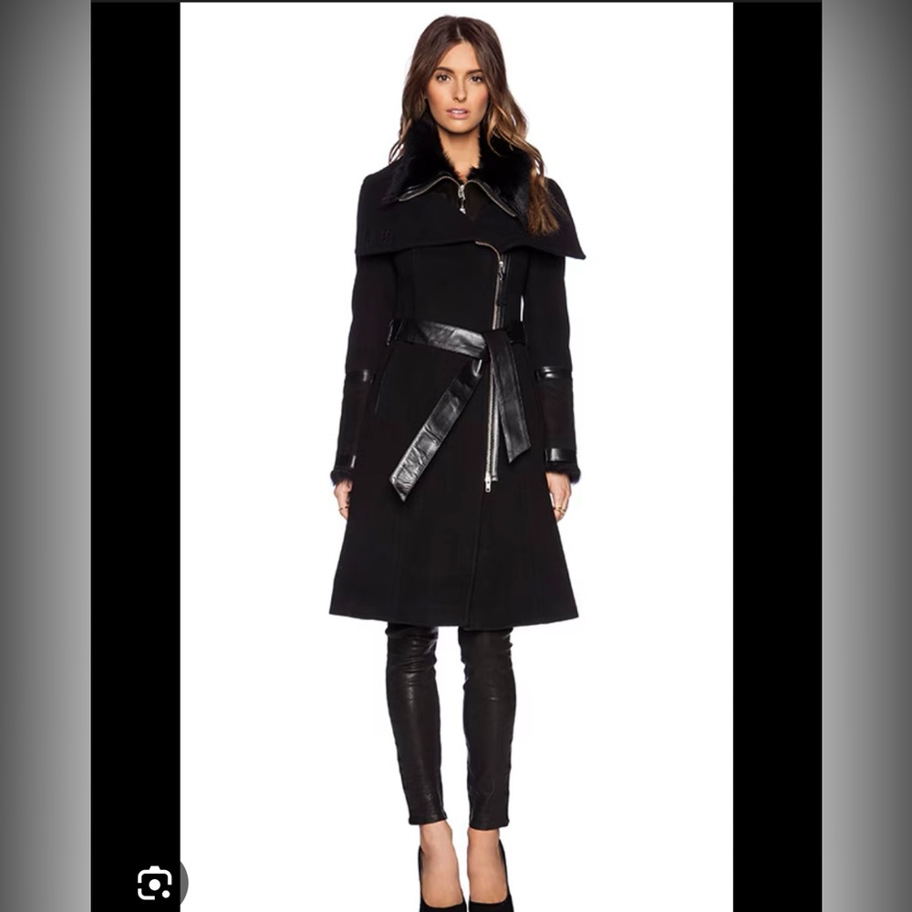 Mackage Wool/Cashmere Shearling and Leather trimmed ‘Isabel’ coat. Small